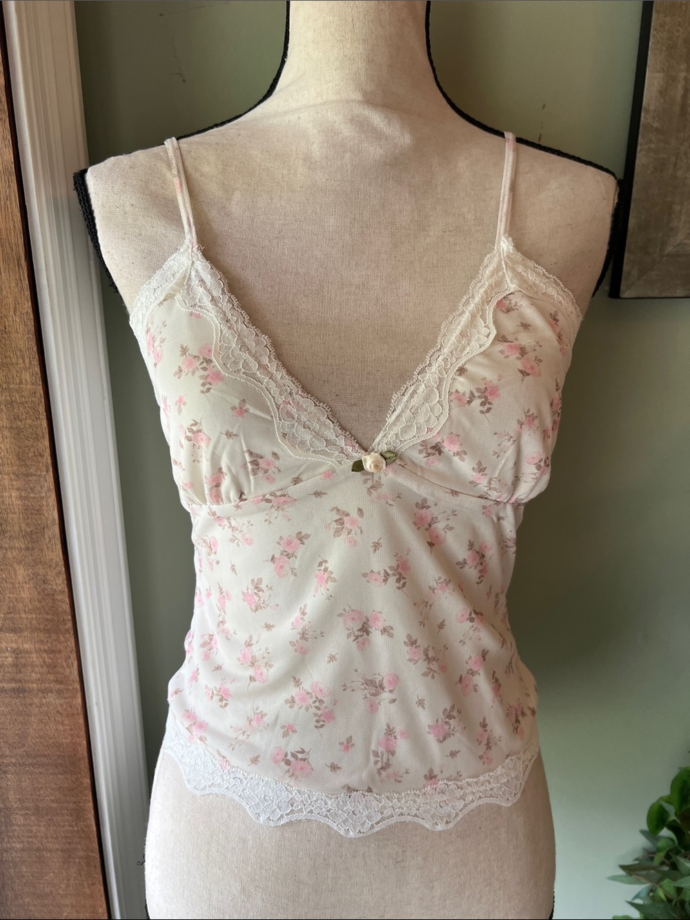 Pink Rose Cream Floral Lace Cami